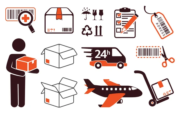 Entrega de correo, símbolos de transporte — Vector de stock