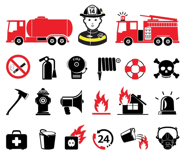Иконки пожарных, набор — стоковый вектор