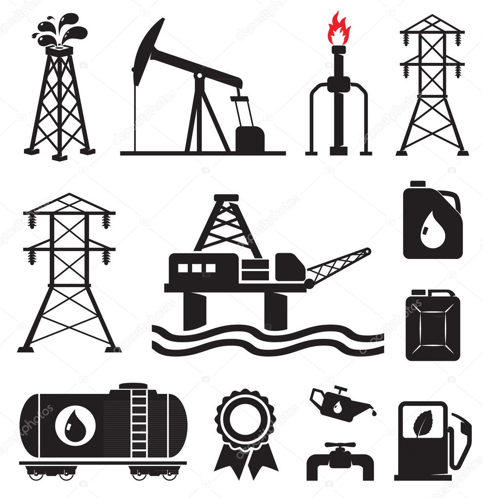 Oil, gas, electricity symbols