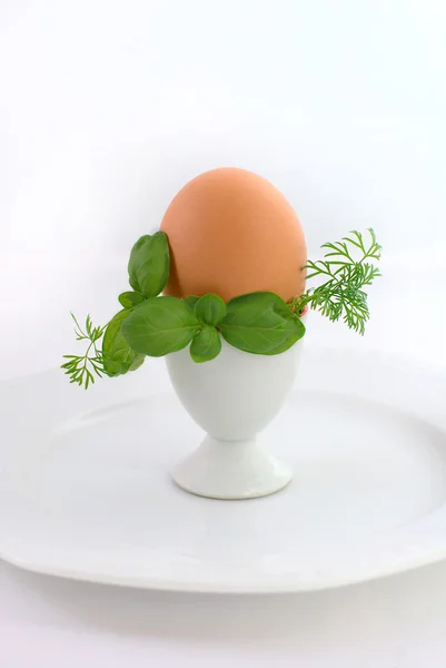 Eggcup içinde yumurta — Stok fotoğraf