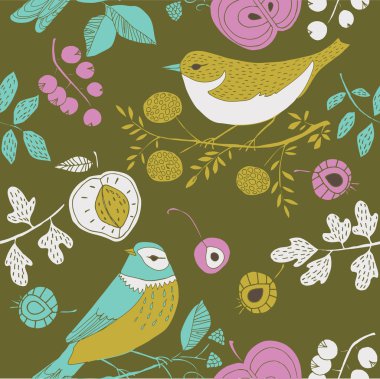 Garden birds deco tile clipart