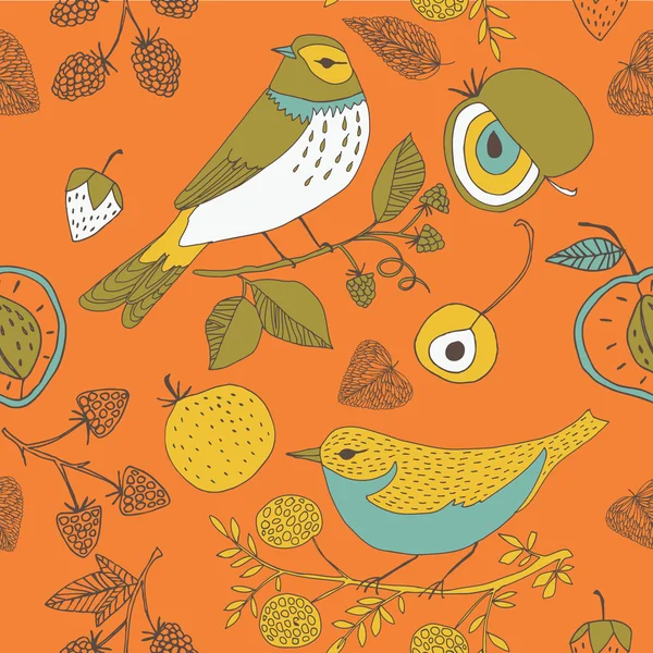 花园鸟类装饰平铺图案 — 图库矢量图片