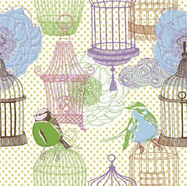 Pájaros y jaulas. diseño de patrón —  Fotos de Stock