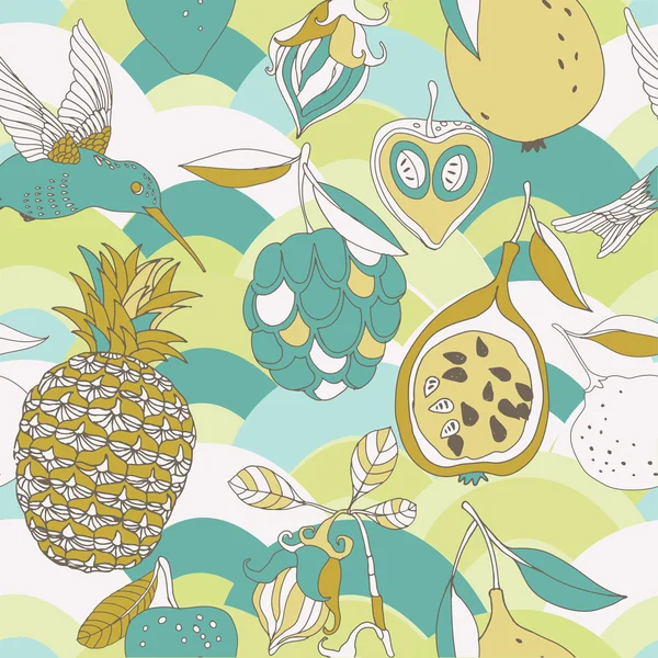 Tropische Früchte und vogelnahtloses Muster — Stockfoto
