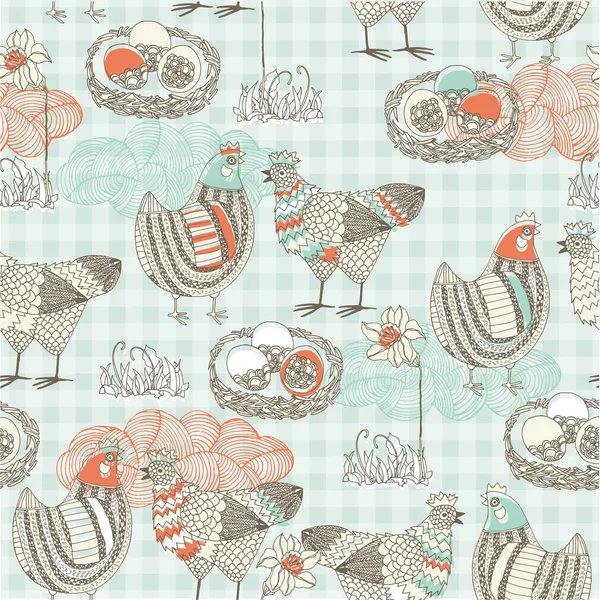 Easter seamless pattern with hen and nest — Stock Photo, Image