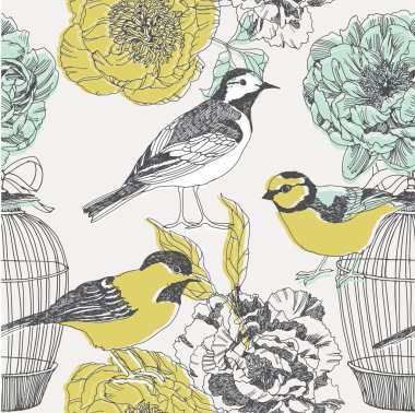 Birds and flowers. seamless pattern clipart