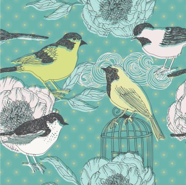 Birds and flowers. seamless pattern clipart