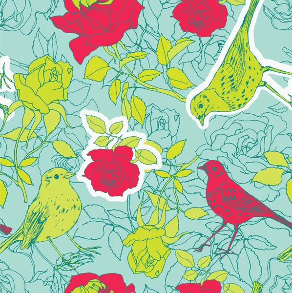Летний цветочный сад с птицами — стоковый вектор
