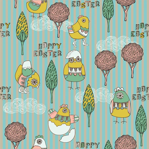 Carte de Pâques avec poussins et œufs — Image vectorielle
