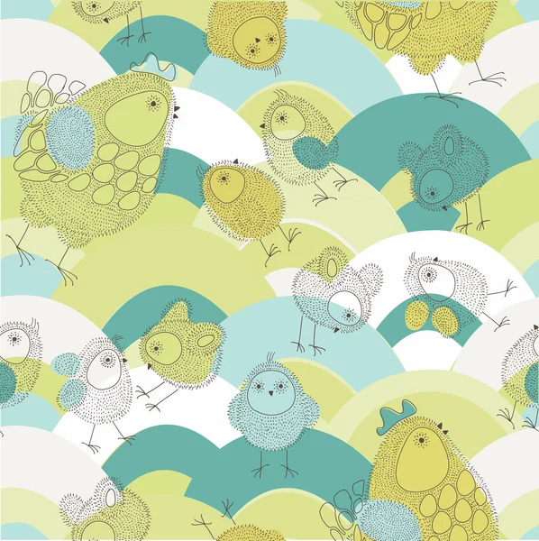Carte de Pâques avec poussins et œufs — Image vectorielle
