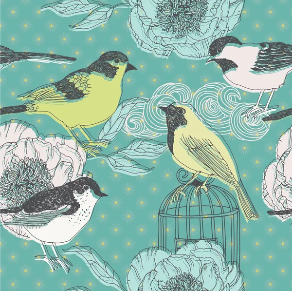 鳥や花。シームレス パターン — ストックベクタ