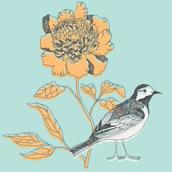 Kwiat i ptak — Wektor stockowy
