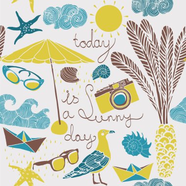 Illustration of blue and yellow summer items clipart