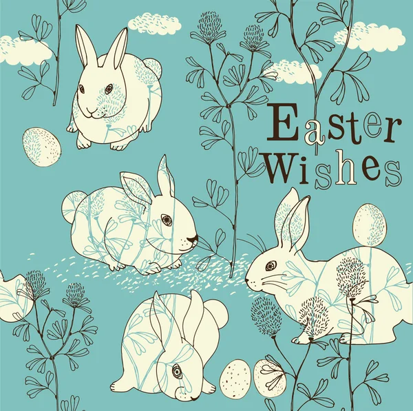 Easter Wishes - easter illustration with bunny and egg. — Stock Vector