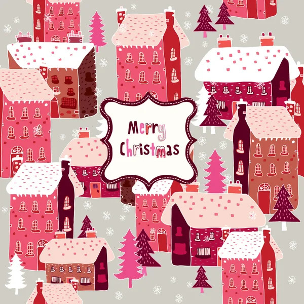 Cheerful Christmas Village — Stock Vector