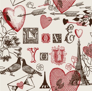Assorted illustration of valentine symbols