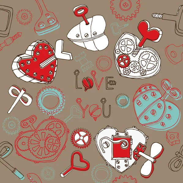Mecánica corazones de San Valentín fondo — Vector de stock