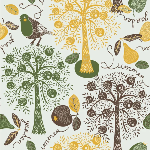 Collection de poires, pommiers et oiseaux — Image vectorielle