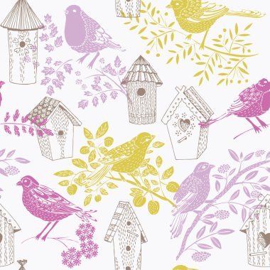 Birds and birdhouses clipart