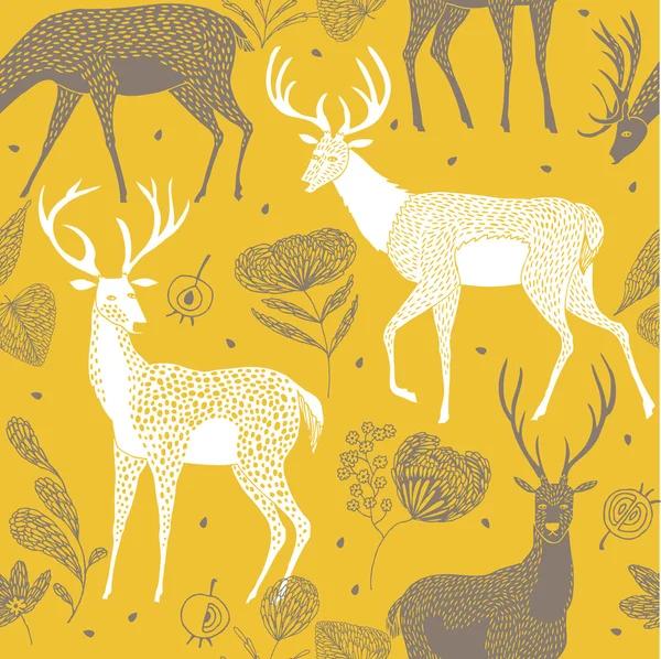 Ilustracja z jelenia z poroża i kwiaty — Wektor stockowy