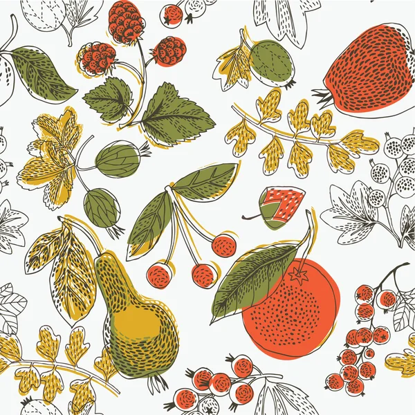 Ilustración de frutas y hojas variadas — Vector de stock