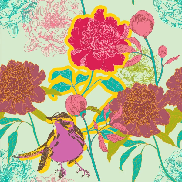 Ілюстрація квітів і птахів — стоковий вектор