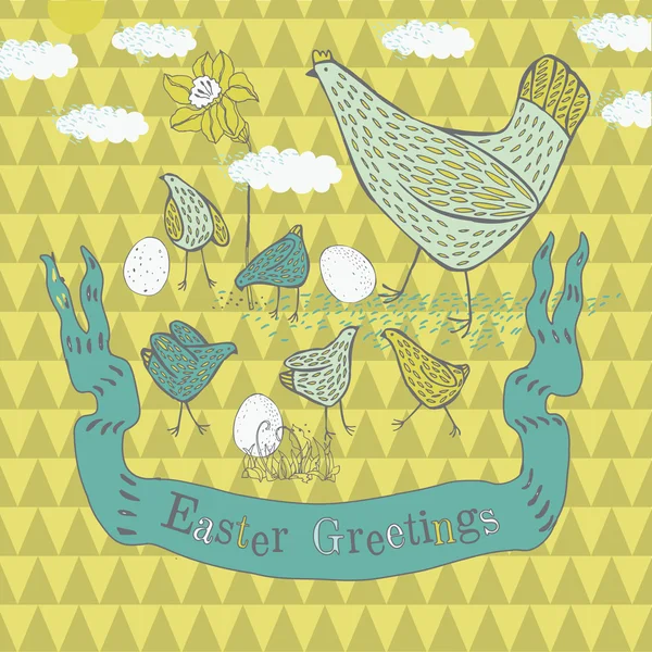 Ilustrace kuře, vejce, mraky — Stockový vektor