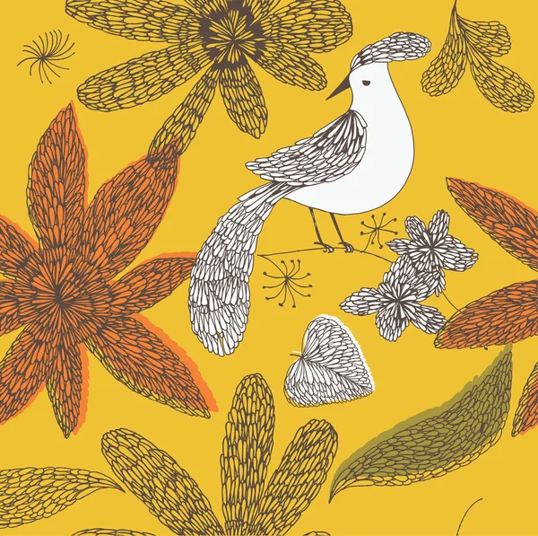 Фруктовый сад с милой птицей — стоковый вектор