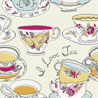 Illustration of cups and saucers clipart