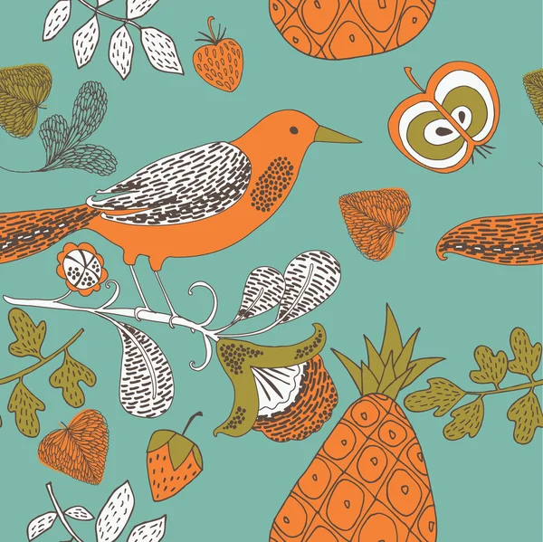 Jardín de frutas con lindo pájaro — Archivo Imágenes Vectoriales