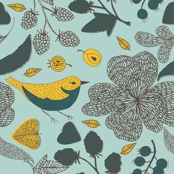 花园鸟装饰平铺图案 — 图库矢量图片