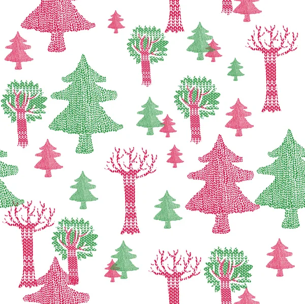 红色和绿色的树木图案 — 图库矢量图片