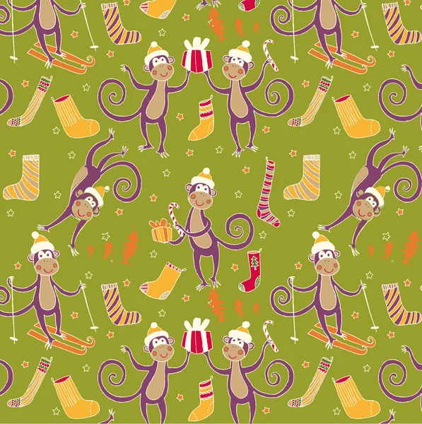 Monkey with gifts pattern — Stock Vector