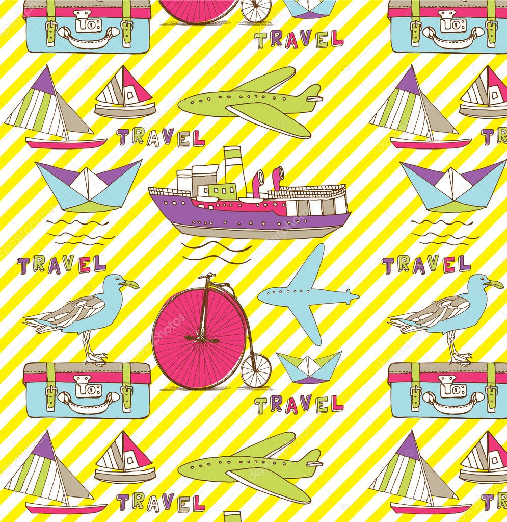 Boats, airplane and travel text pattern