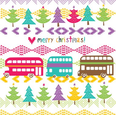 Colorful trees and buses clipart