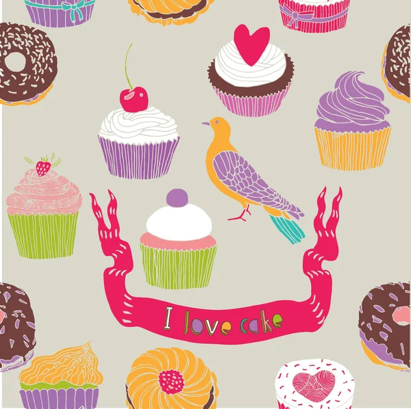 Pigeon et différentes impressions de gâteaux — Image vectorielle