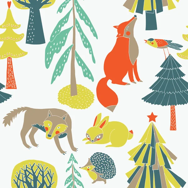 多彩的树木和动物 — 图库矢量图片
