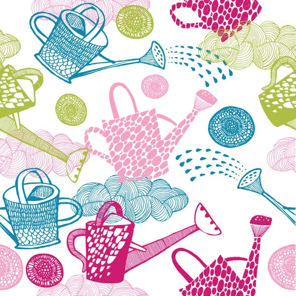 Watering cans in spring — Stock Vector