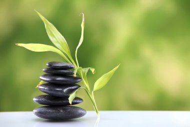 Zen. Stack of stone on the green color background clipart