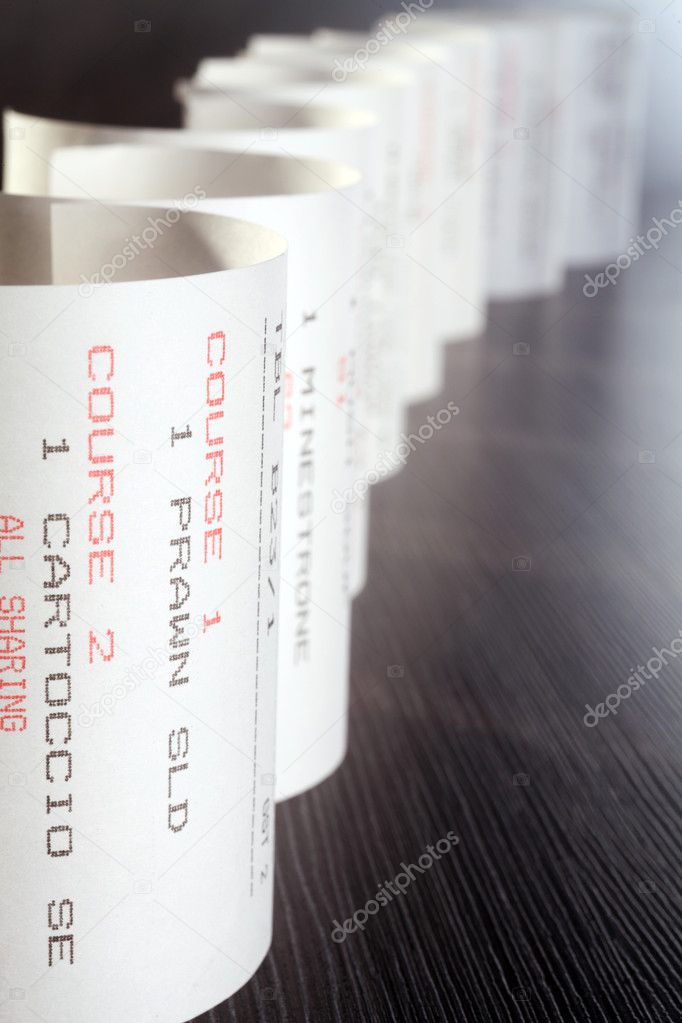 Stock image of the receipt arranged in a row