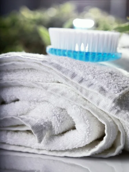 Ręcznik i ciało szczotka — Zdjęcie stockowe