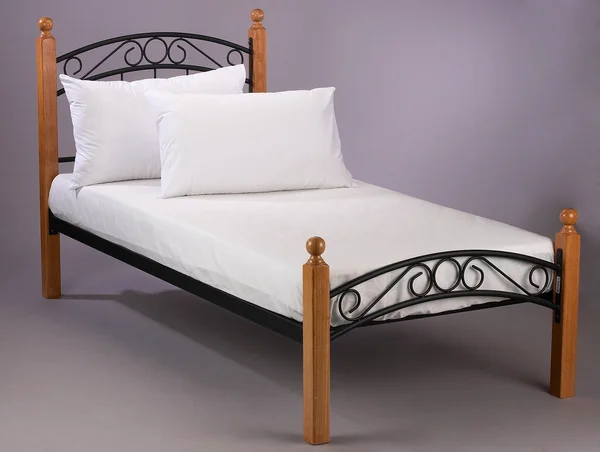 Wooden frame bed — Stock Photo, Image