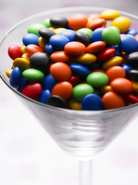 Close up of the multicolor chocolate candy in the cup — Stock Photo, Image