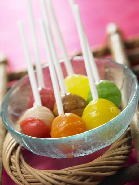 Bunch of the lollipops on the bowl — Stock Photo, Image