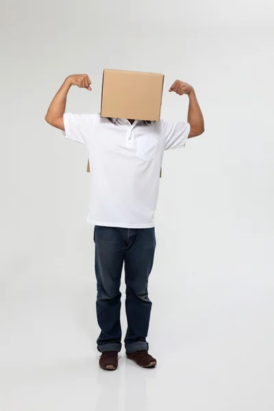 Man covering with box — Stock Photo, Image