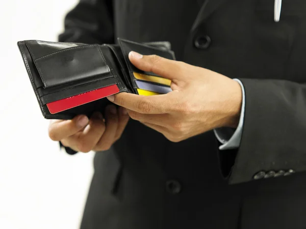 Boş bir cüzdanı gösterilen işadamı — Stok fotoğraf