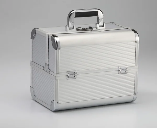 Metal security briefcase in silver. — Stock Photo, Image