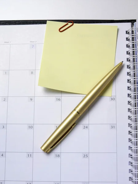 Organizador com caneta de ouro — Fotografia de Stock