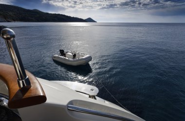 Italy, Tuscany, Elba Island, view of the coastline from a luxury yacht clipart