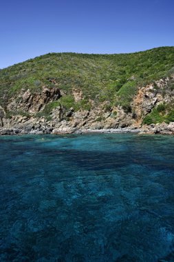 İtalya, Toskana, elba Adası, kayalık sahil şeridi görünümü